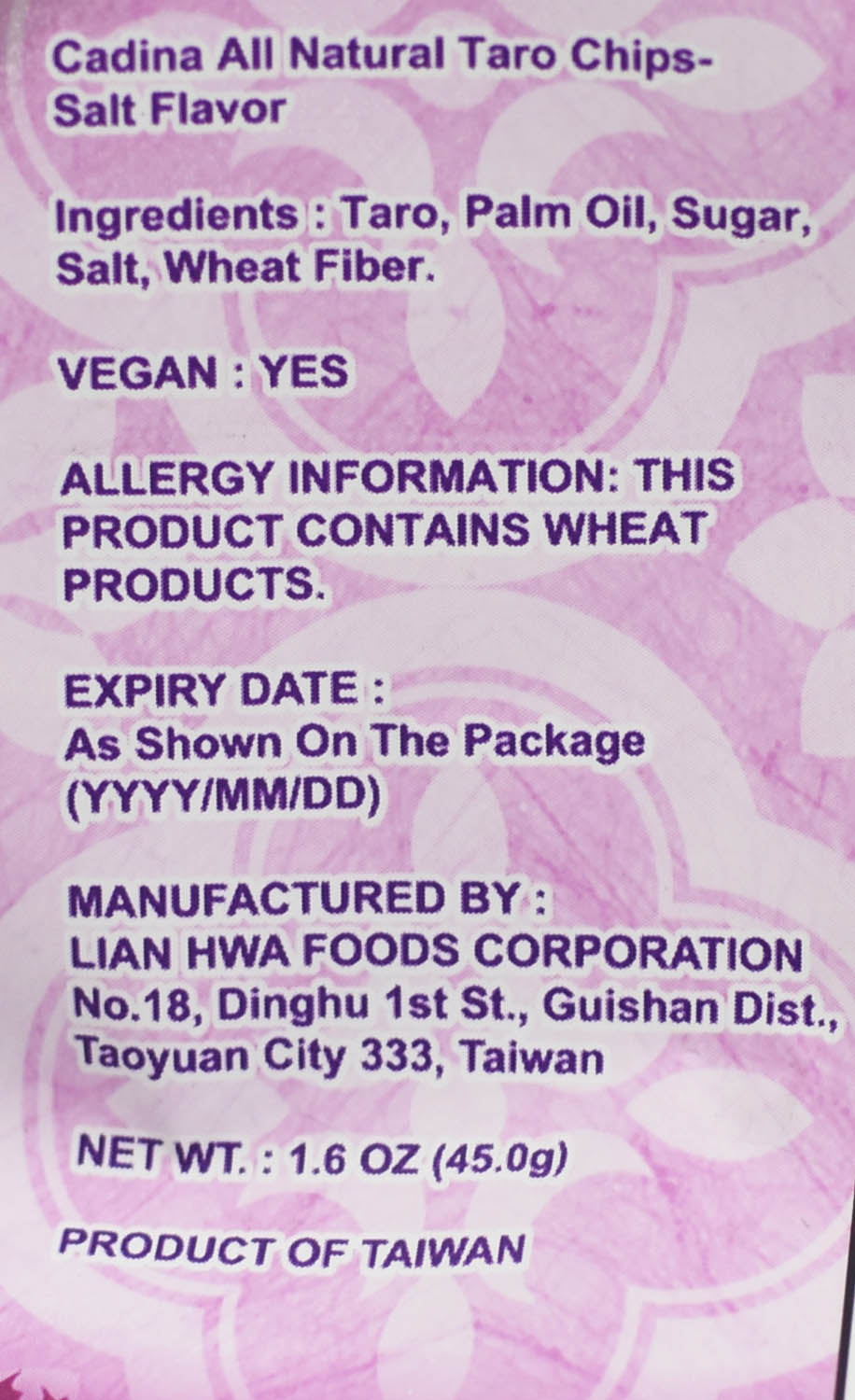 卡廸那 享自然芋頭片 Taro Chips (CADINA)