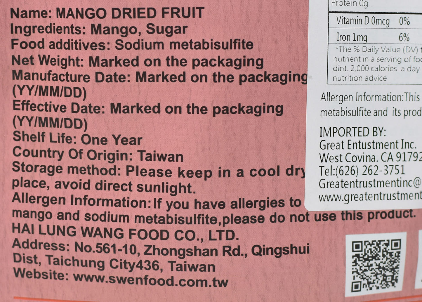 海龍王 午后食刻 芒果果乾 Mango Dried Fruit (Hai Lung Wang)