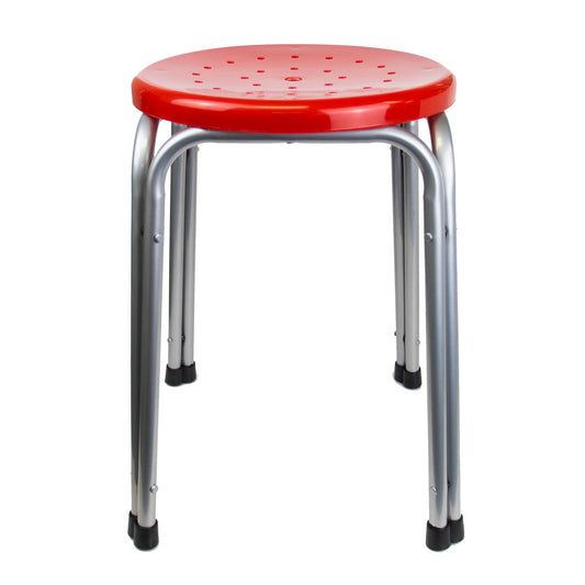 雙管圓椅-紅色 Plastic Stacking Stools with Metal Legs (Red color)